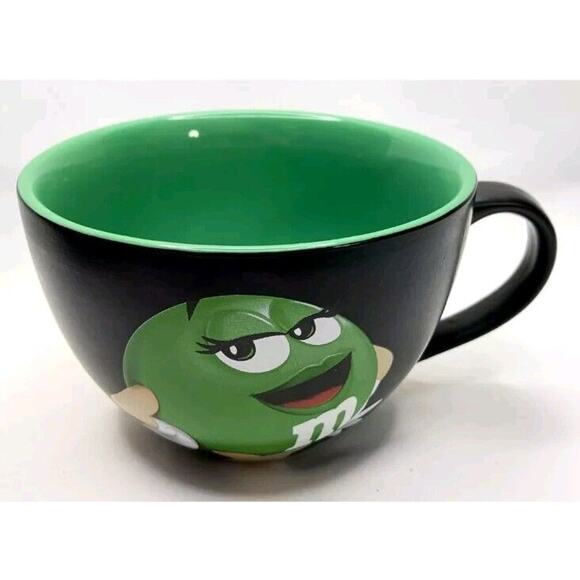 Green M&M Character‎ 16 oz Large Ceramic Black and Green Mug - Picture 1 of 5